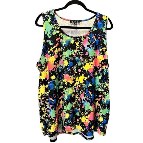 NWOT One Step Ahead Plus Size Black Multicolor Paint Splatter Tank Top - Size 3X - Picture 1 of 6